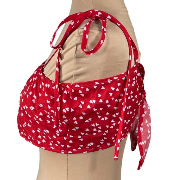 Shein 2 Piece Short Set Bikini Top Shorts All Over Hearts Red M Medium - Picture 3 of 7